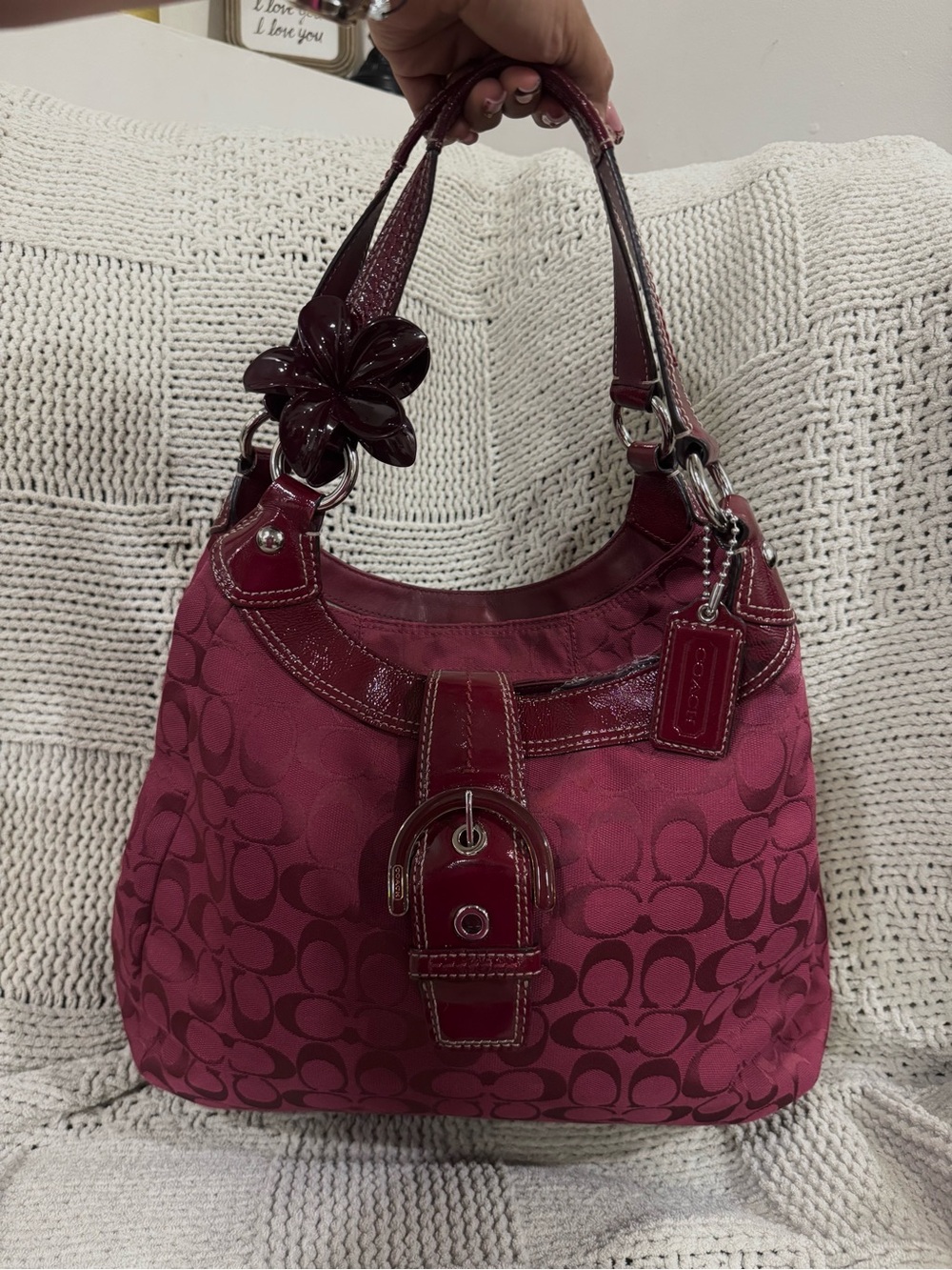 Vintage Cherry Red Coach SoHo Lynn signature canvas and leather bag